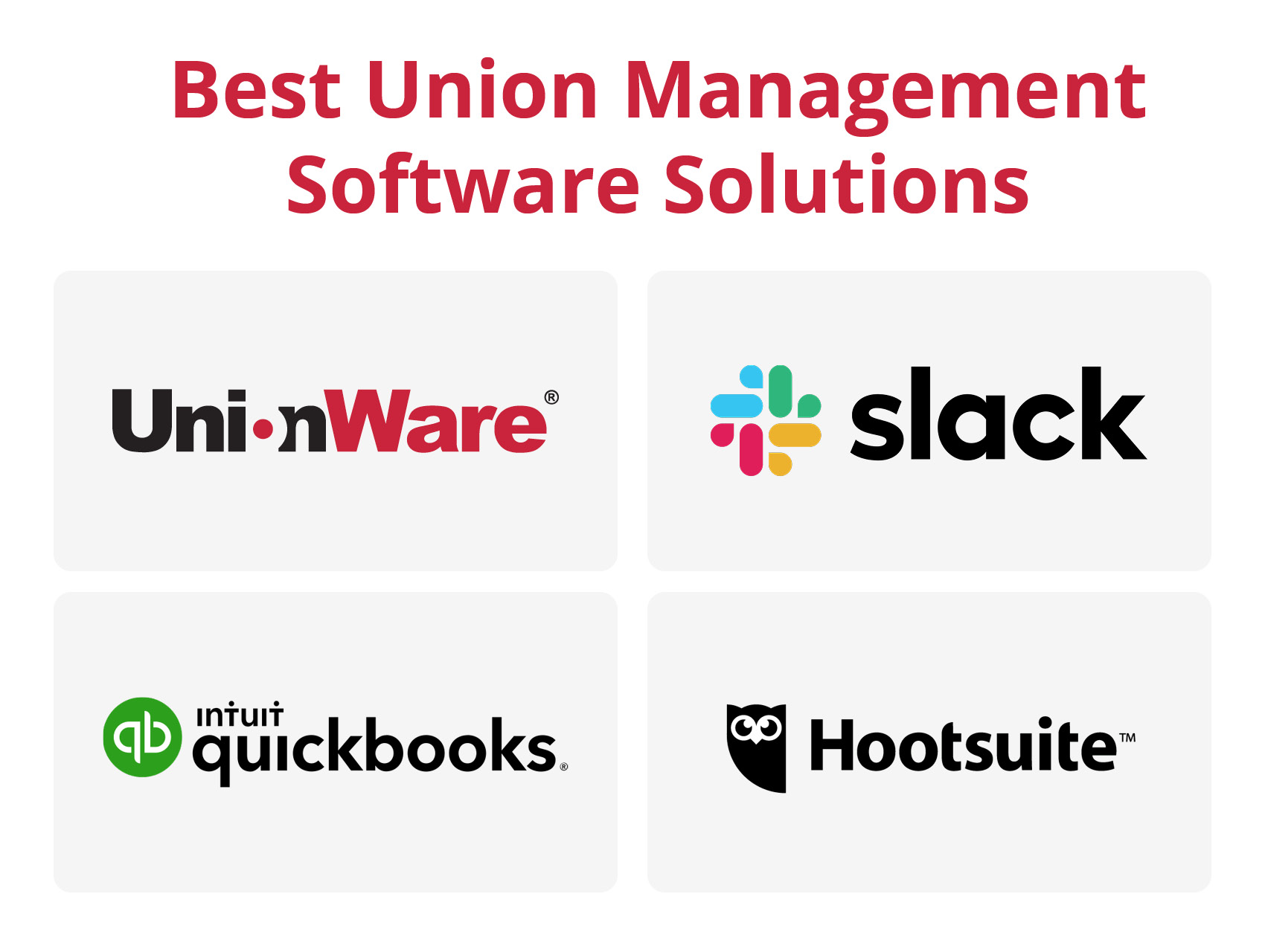 This image shows the logos of four best union management software solutions, covered in the text below.